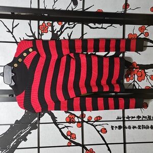 Express Black Red Striped Sweater Padded Shoulder Gold Button Size Small New